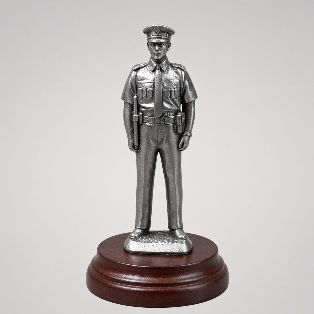 Piper Craft Pewter Police Officer Figurine Made in Scotland Wood Base with Box